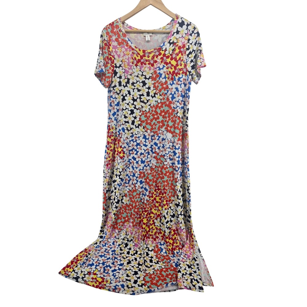 Spense Maxi Dress Womens Large Floral T-Shirt Multicolor Short Sleeve EUC